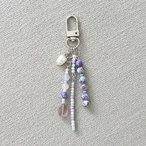 Lavender Haze Purple-Blue Jasper Gemstone Beaded Bag Charm Keychain with Pearl